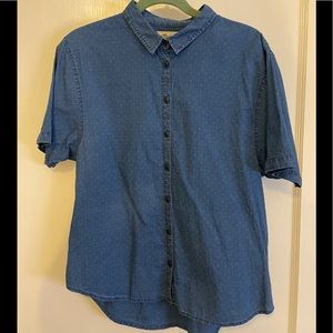 Madewell Blue Chambray Swiss Dot Blouse Top